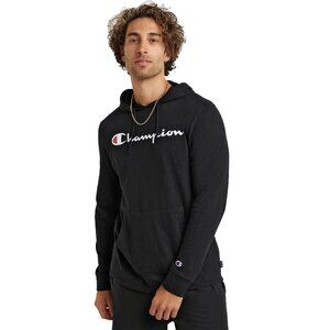 NEW Champion Midweight T Shirt Pullover Hoodie! Black Graphic Script Logo #t4177
